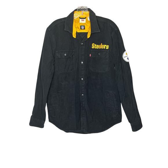 Pittsburgh Steelers Levi's Moleskin Button Up Embroidered Black Shirt - Picture 1 of 6